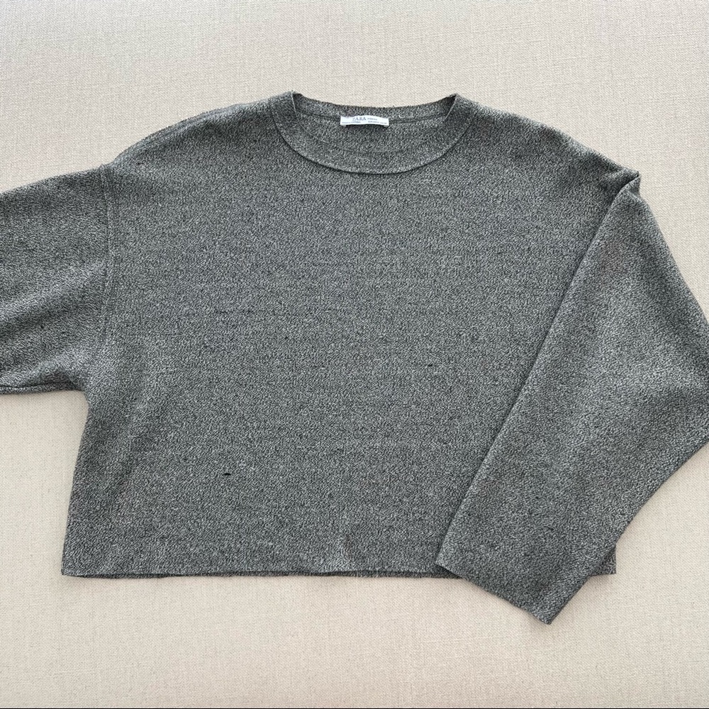 ZARA Women Gray Loose Soft Cropped Sweater